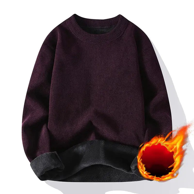 Men's Plush Round Neck Solid Color Sweater
