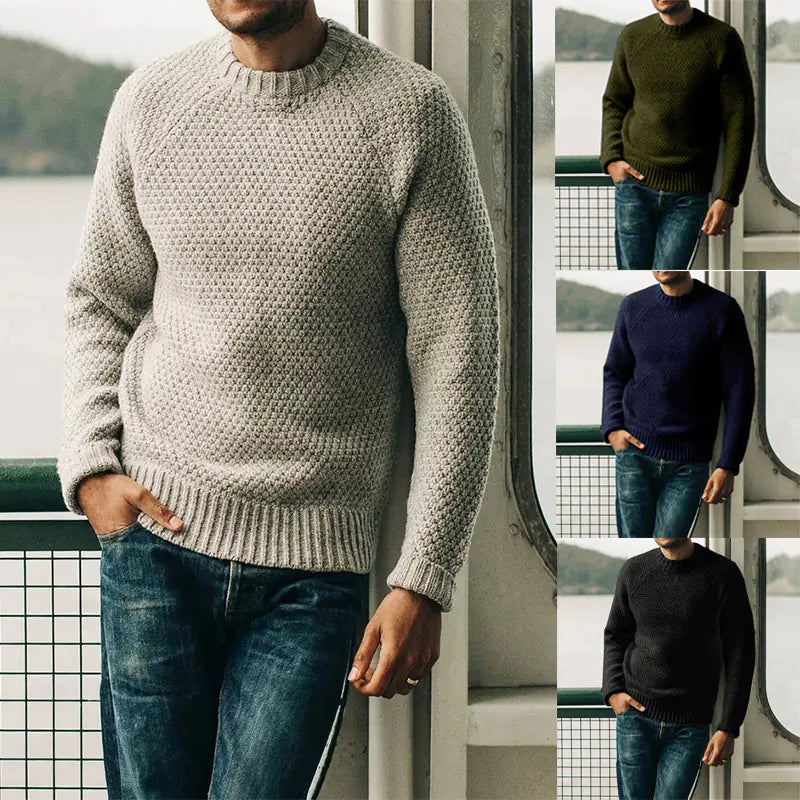 Men's Solid Color Casual Round Neck Knitted Sweater