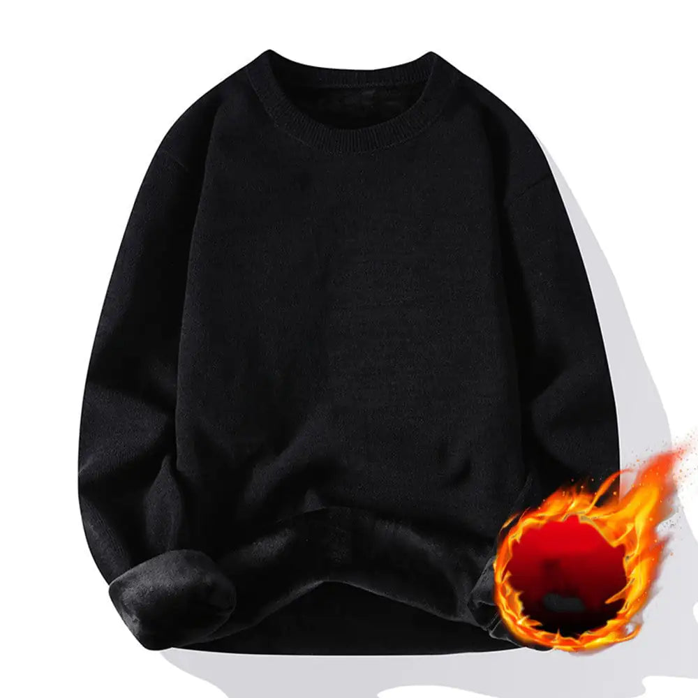 Men's Plush Round Neck Solid Color Sweater