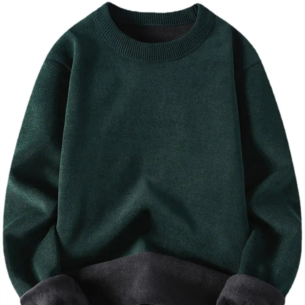 Men's Plush Round Neck Solid Color Sweater