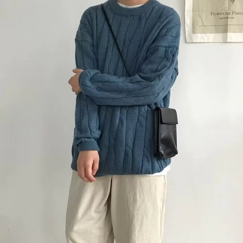 Men's Solid Color Simple Round Neck Sweater