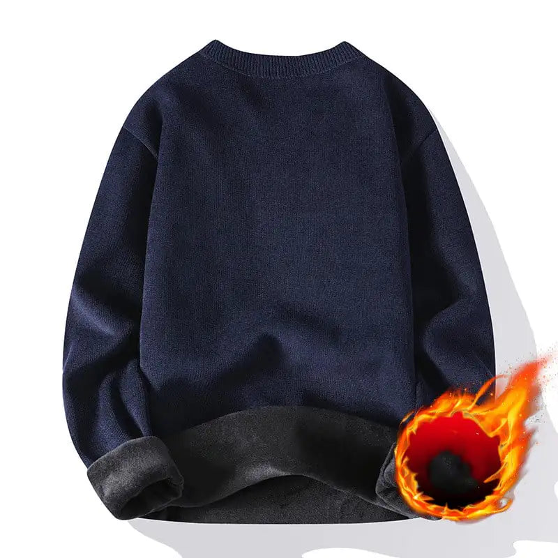 Men's Plush Round Neck Solid Color Sweater